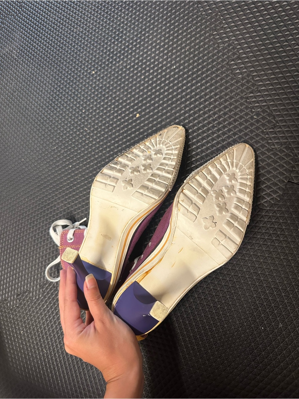 Anne Michelle Nowell Stiletto Lace Up Sneaker Heels Purple Canvas - Picture 4 of 5